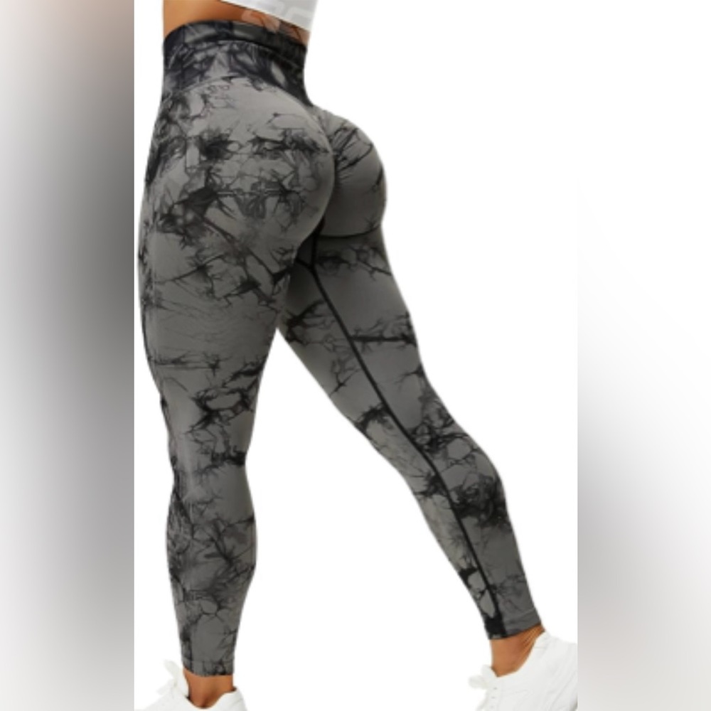 🏋️‍♀️High Rise Ink Blot style Stretch Leggings Booty Lifting women’s size L EUC